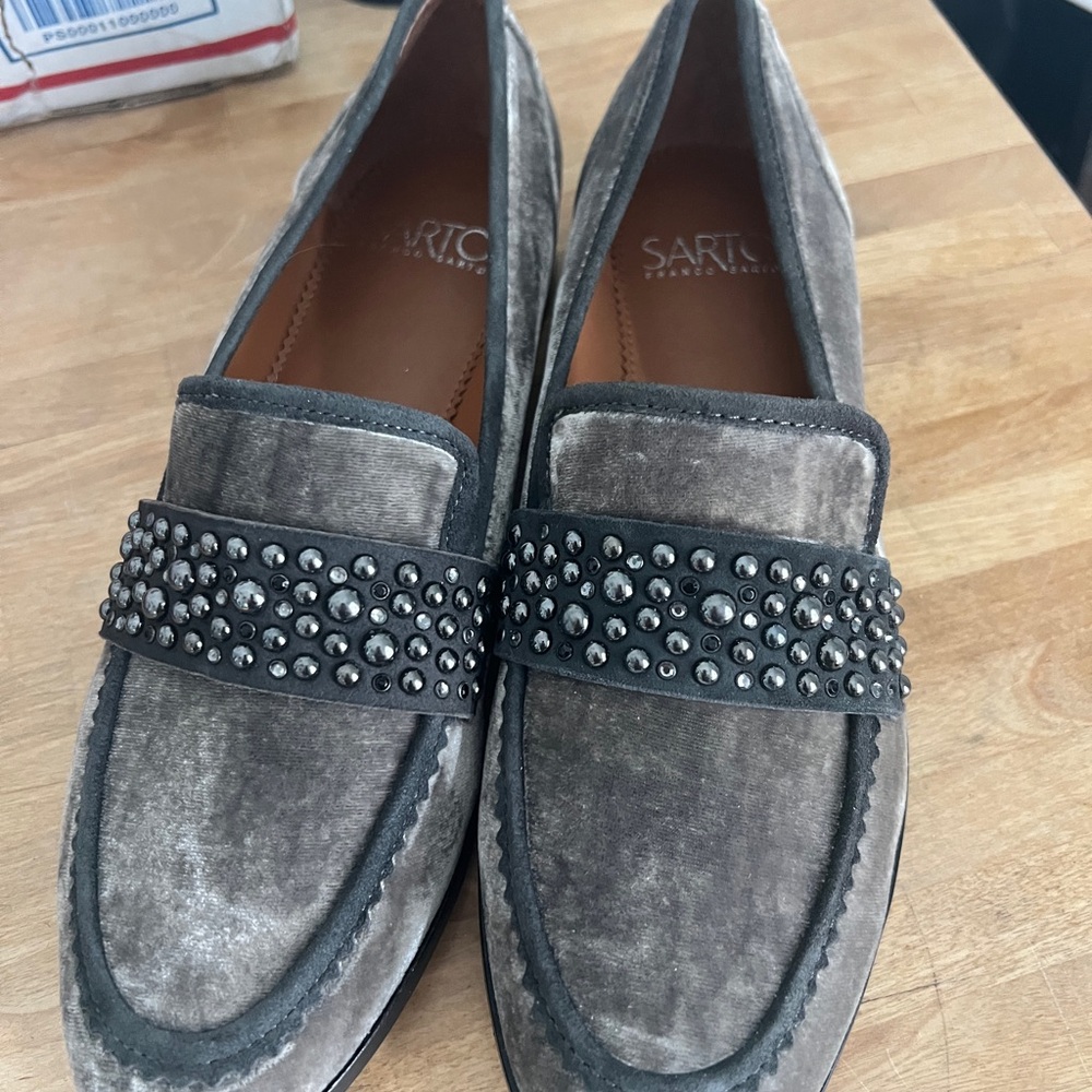 SARTO By Franco Sarto Studded Gray Velvet Loafers